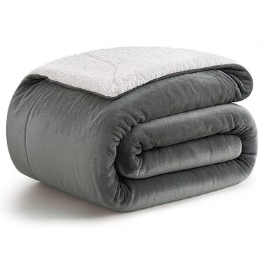Плед KANKAEU 160x200 см, теплий та м'який, двосторонній фланель та шерпа, для дивану, ліжка, подарунок сірого кольору