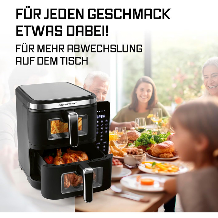 Фритюрниця повітряна GOURMETmaxx XXL з двома камерами, 10 л, з клавішами керування