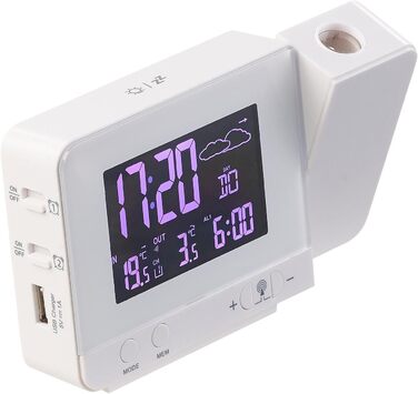 infactory Projection Clocks: Radio Weather Station with Projection Alarm, Outdoor Sensor, and USB, White (Radio Projection Clock, Clock with Projection, Outdoor Temperature Display)
