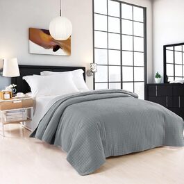 WOLTU Плед-плед для ліжка 170x210 см, стеганий плед з ефектом 2-в-1, Patchwork, перевернутий дизайн, в клітинку, сірий+світло-сірий, для двоспального ліжка