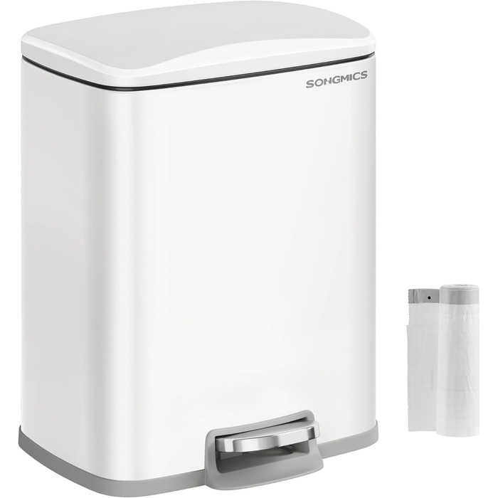 Відро для сміття SONGMICS 20 л з педаллю, м'яким закриттям, з внутрішнім відром, 15 мішків, металеве срібло