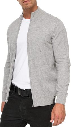 Кардиган чоловічий Indicode з V-подібним вирізом та стоячим коміром, 80% бавовна, XXL, сірий мікс