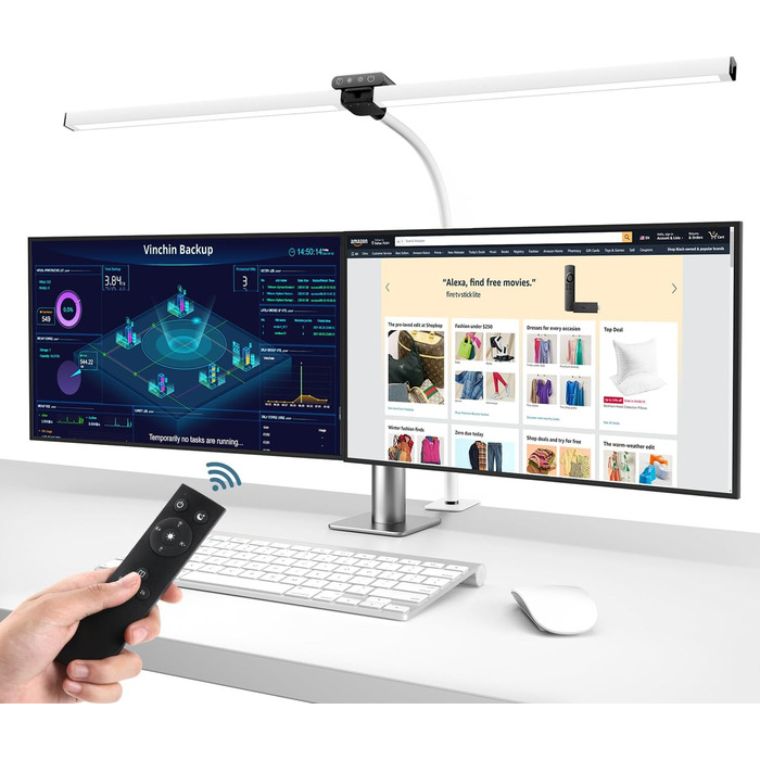 LED лампа для столу Doppelkopf з диммуванням, 24W, 80см, кріпленням, для офісу та дому, з пультом, білий світлодіодний світильник для робочого столу