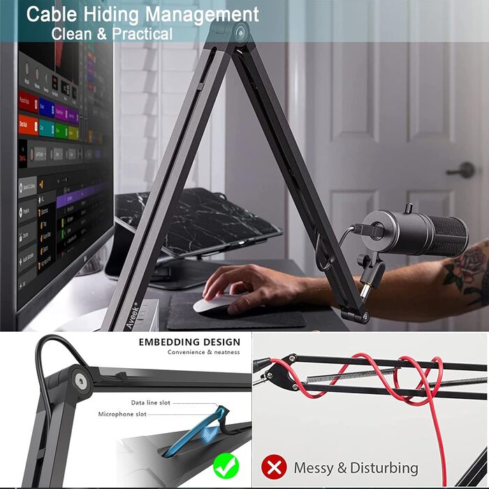 Кріплення для мікрофона на шарнірній стійці, регульоване, низькопрофільне для Blue Yeti, HyperX QuadCast, з адаптером 3/8' на 5/8'