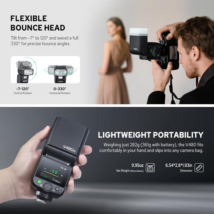 Спалах для камери Godox V480N TTL з сенсорним екраном, GN50, HSS 1/8000s, для Fujifilm