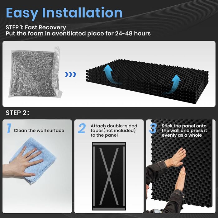 Акустичний поролон для звукоізоляції 30x30x2.5 см, шумопоглинаючі панелі з самоклейкою для студії та домашнього кінотеатру, набір 52 шт, висока щільність