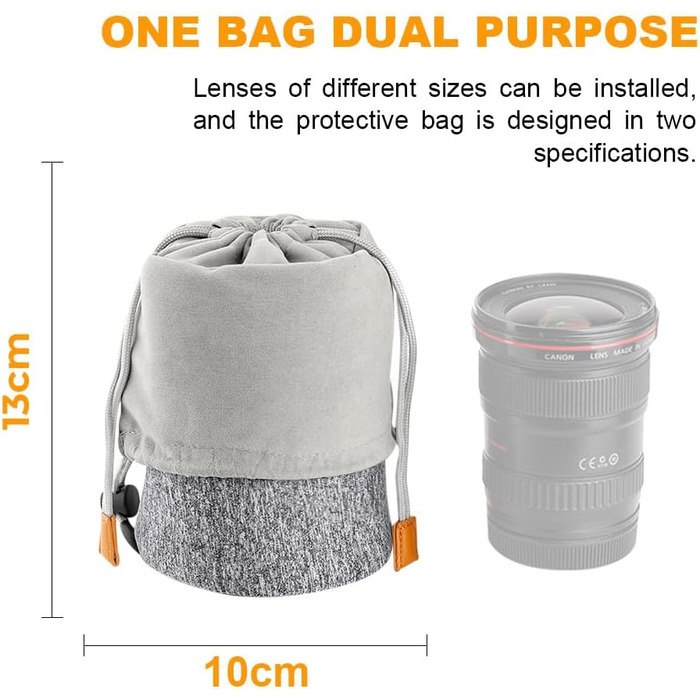 Чохол для об'єктива K&F CONCEPT, 2-в-1, неопрен, 10 x 18 см