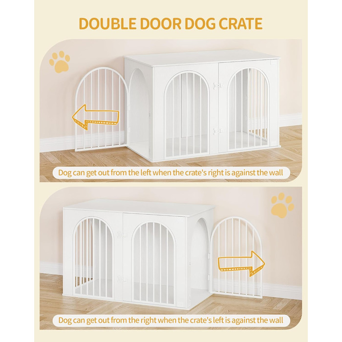 Hzuaneri Modern Dog Crate Furniture - Indoor Dog Kennel with 3 Doors & Tabletop - Durable White Dog Cage 108x64x76cm (DFC86013W)