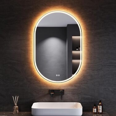 Дзеркало для ванної кімнати SONNI з підсвічуванням 80x60 см, 3 кольори світла, проти запотівання, LED, сенсорна кнопка, годинник, температура, 3-кратне збільшення