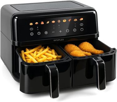 Фритюрниця Sifuplex ASF90 Duo 9L з подвійними кошиками (2 x 4.5L), 10 програм, Rapid-Air, сенсорний екран, 90% менше жиру, для смаження, випікання, розморожування