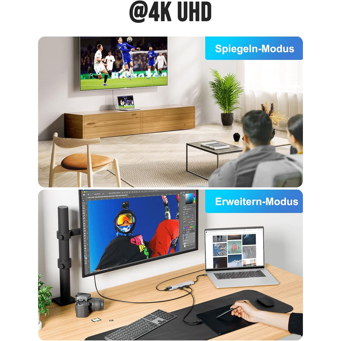 Lemorele Док-станція 12-в-1 з USB-C: 10Gbps, Dual 4K HDMI, VGA, USB 3.1/2.0, 100W PD, SD/TF, Audio - для Windows, MacBook, Dell