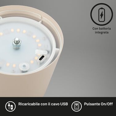 Світлодіодна настільна лампа Briloner бездротова з сенсорним керуванням, димування, регульована висота, бежева 36x10.5 см