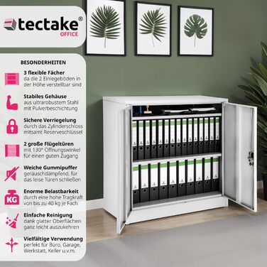 Металевий офісний шафа tectake із замком, 3 полиці, 90x40x90 см, сірий