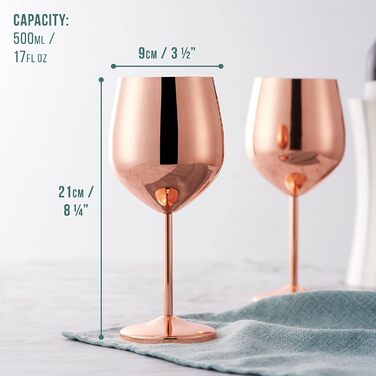 Преміум-склянки для вина з нержавіючої сталі Oak & Steel (2 шт, 520 мл) - Стійкі до розбиття, великий об'єм, подарункова коробка