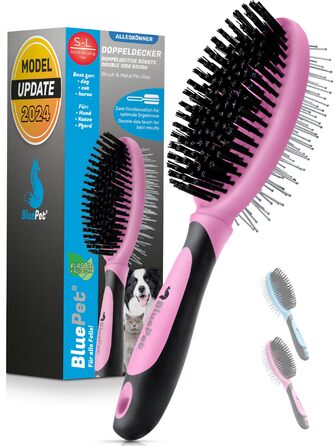 Щітка для собак BluePet 2 в 1 для довгої та короткої шерсті, для цуценят та котів. Розчісує, розплутує, вичісує. Універсальна щітка з щетиною (Рожева, M-L)