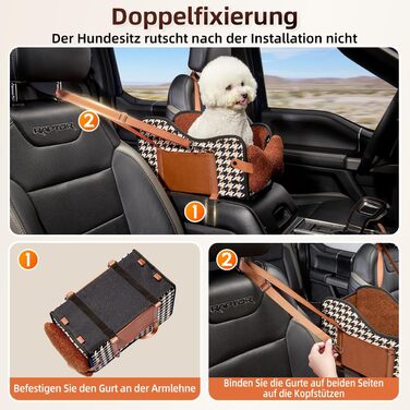 Автокрісло для собак та котів GGW | Безпечне автокрісло для маленьких собак та котів, водонепроникне, з бічними кишенями та швидкою установкою (сумісне з 99% підлокітників) (Колір: Коричневий, Стиль: Класичний)