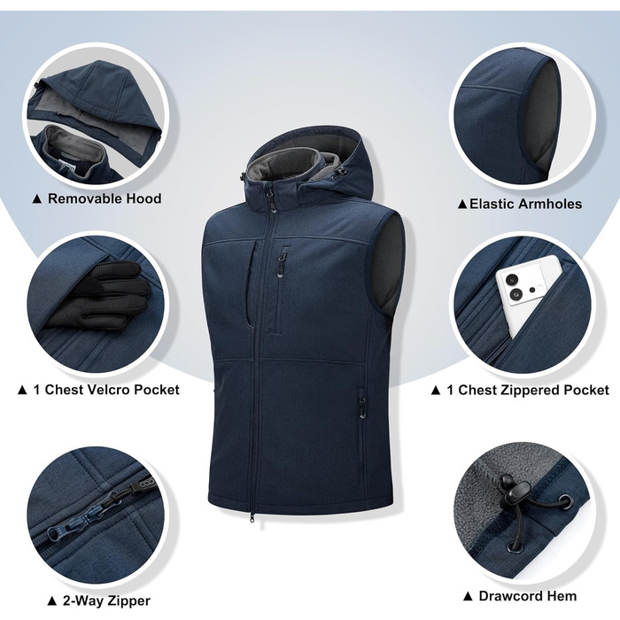 Чоловіча розкішна жилетка Softshell Weste 33,000ft з капюшоном, водонепроникна, темно-синього кольору (Heidekraut)