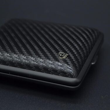 V.H. 1912 VOM HOFE MANUFACTORY Cigarette Case Genuine Leather, Handmade in Germany, Carbon with matte black frame, 85mm, ideal for 18 cigarettes - Case, Cigarette Box