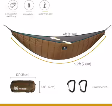 OneTigris Hideout Hammock Underquilt Sleeping Pad Underblanket for Hammocks Undercover Heat Protection Ultralight for Outdoor Hiking Camping 280x120cm (Coyote Brown)