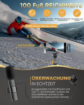 Беспроводной петличный микрофон XZ-K5 для iPhone/iPad/Android/Laptop с шумоподавлением (2 шт.)