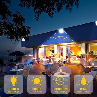 RIGIDON 2x 75W LED Floodlights Outdoor, 7500LM Outdoor Floodlight, 6000K Cool White IP66 Waterproof LED Floodlight Spotlight Floodlight, Outdoor Light for Garden, Courtyards, Garage, Hotel, Sports Field, Workshop (2 x 30W)