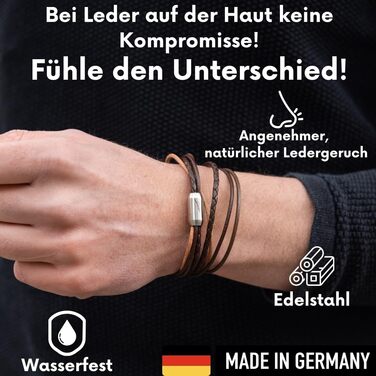 Браслет шкіряний Echtleder (Німеччина) унісекс з магнітною застібкою, 3XL (21-22 см), коричнево-срібний