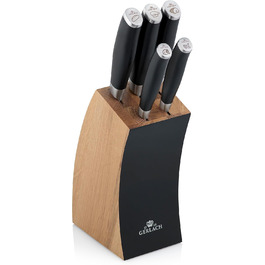 Gerlach Deco Black Knife Block Set - 5-Piece Stainless Steel Kitchen Knife Set with Wooden Block