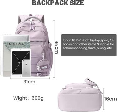 Шкільний рюкзак для дівчинки-підлітка, водонепроникний, легкий, великої місткості, модний, для школи або подорожей - фіолетовий