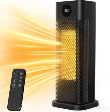 Електричний обігрівач Minthouz: 2000W, PTC кераміка, 3 режими, термостат, пульт, LED-дисплей, таймер 12H, осциляція 70°, для дому та офісу