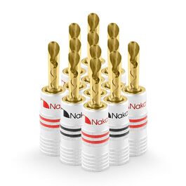 Позолочені бананові роз'єми Nakamichi 24K для акустичних кабелів 12-18 AWG, 4мм, для підсилювачів та Hi-Fi домашнього кінотеатру, 12 шт (6 пар)