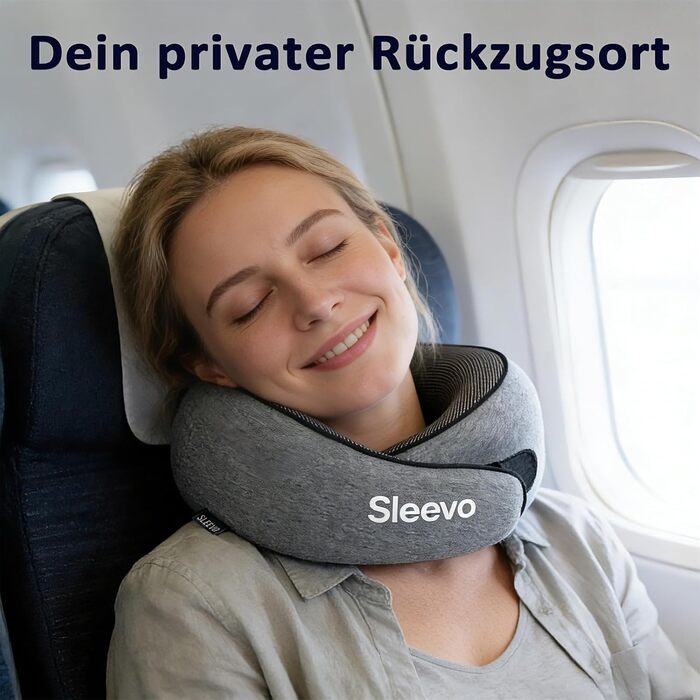 Подушка для шиї з Memory Foam – Подушка-вишенка для подорожей – Ергономічна подушка для літака, з захистом від світла та миючим покривалом, з сумкою – Чорний (L) (Сірий, L)