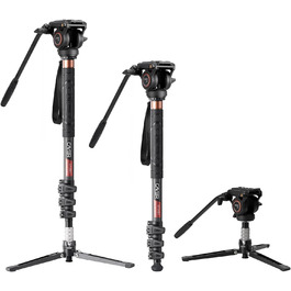 Штатив відео Cayer CF34DV з вуглецевого волокна 71 дюйм, з шарнірним голковим кріпленням та триногим основанням для DSLR-камер та відеокамер, з додатковою ковзною платформою