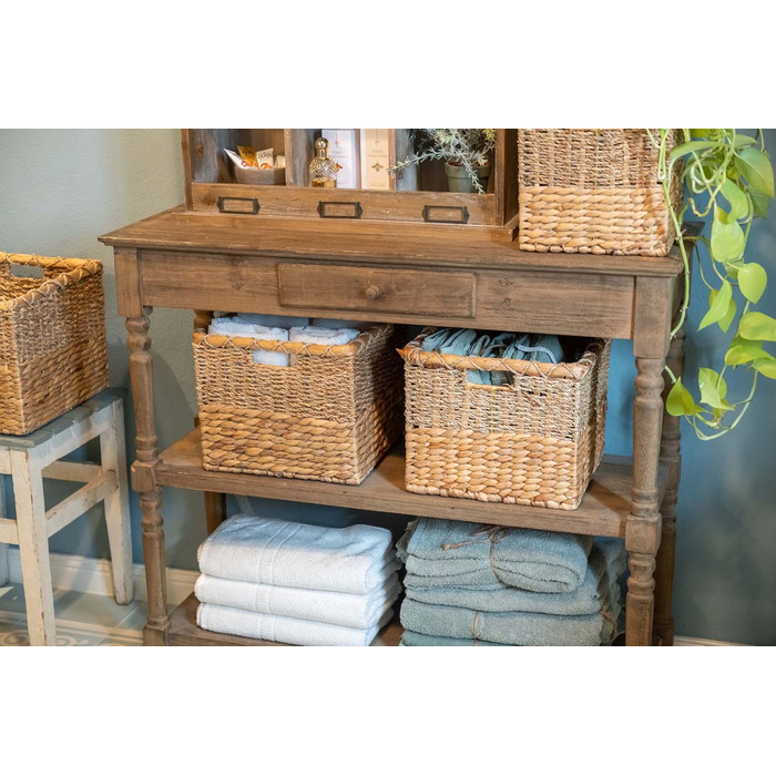 Decorative Basket Storage Woven from Water Hyacinth - Seagrass Rectangular - Shelf Basket Square - Set of 3 (S+M+L) Natural