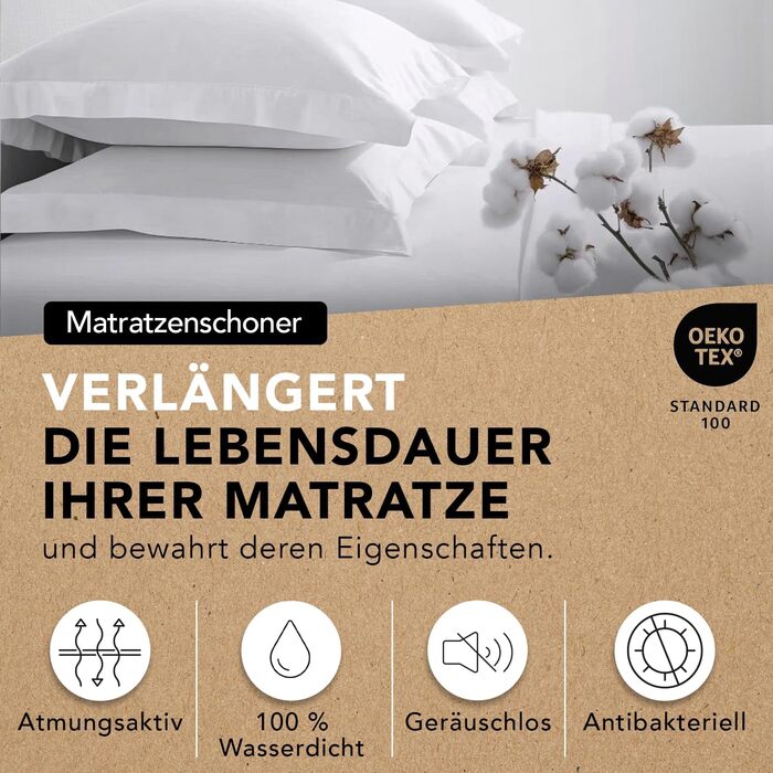 Mattress Protector 180 x 200 cm | Mattress Topper | Waterproof & Silent | Hypoallergenic & Absorbent Cotton | Anti-Mite | All-Around 40 cm | Oeko-TEX | Ôhm