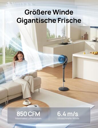 Вентилятор Dreo Leiser Standventilator: тихий, з осциляцією, таймер 6H, дистанційне керування, для спальні, функція ароматерапії (чорний)