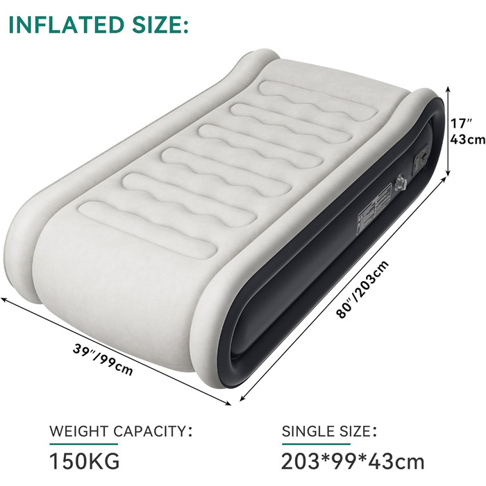 Надувний матрац YITAHOME 2x1,5м з електропомпою, самонадувний, для 2 осіб, білий/блакитний