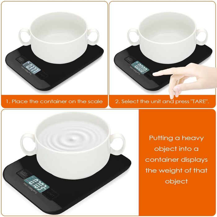 Кухонні ваги Tekenewbse: цифрові, 10 кг, точність 1 г, LCD-дисплей, чорний колір. Ідеально для приготування їжі та випічки.