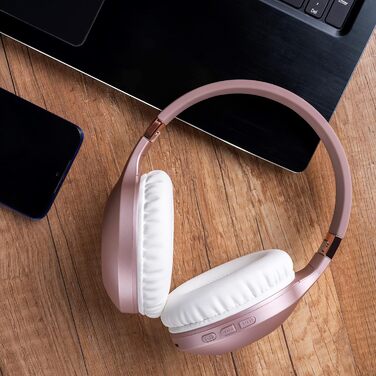 Навушники PowerLocus Bluetooth Over-Ear, бездротові, складні, з мікрофоном, Hi-Fi, глибокий бас, для телефону, планшета, ПК (Rose Gold Deep)