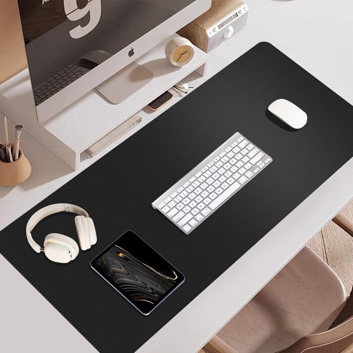 Підкладка для миші та столу Leder (Шкіра) 80x40 см, чорна - килимок для письма, офісний аксесуар для комп'ютера та ноутбука