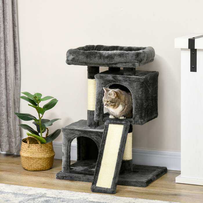PawHut Sisal Kratzbaum до 30 кг котячий будиночок з сизалевою колоною, дряпальною дошкою, плюшем темно-сірого кольору для активних котів