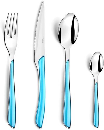 Amefa ECLAT Cutlery Set Turquoise Dining Cutlery 24-Piece for 6 People Stainless Steel Rust-Proof High-Quality Plastic Handle Shells Dishwasher-Safe Cutlery Set 6 People Camping Cutlery