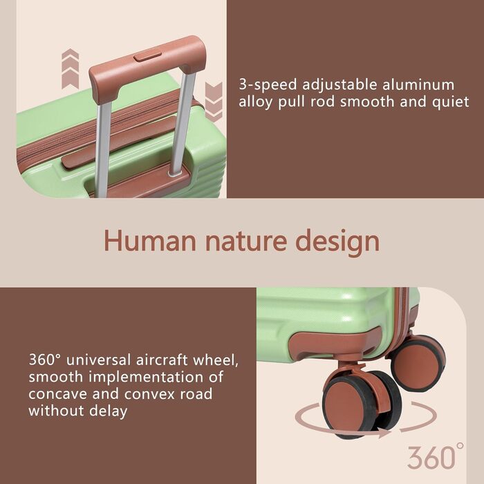 Чохол для ручної поклажі літака, жорсткий, з 4 колесами-спіннерами, легкий, маленький, з TSA-замком (зелений)