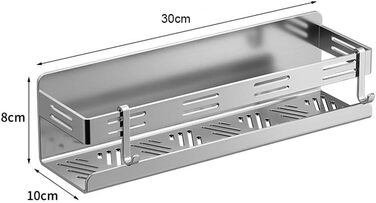 Melairy Shower Shelf No Drilling Bathroom Storage & Organization Shower Basket, Stainless Steel Bathroom Shelves with Two Hooks for Bathrooms and Kitchens
