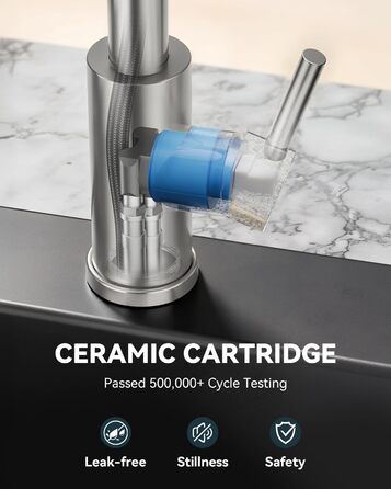 Сучасна кухонна змішувач Warmiehomy з LED-підсвічуванням, поворотний на 360°, з двома виливами, високий вигин, спіральна пружина, для мийки, з нержавіючої сталі, брашований нікель