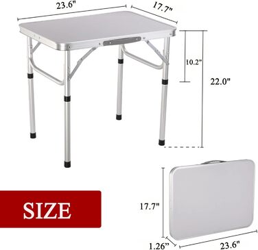 Складаний стіл 60 см: портативний, для кемпінгу, пікніка, саду, відпочинку на природі. Алюмінієвий каркас, регульована висота. Розміри: 60 x 45 x 25,9 см (Д x Ш x В). Білий