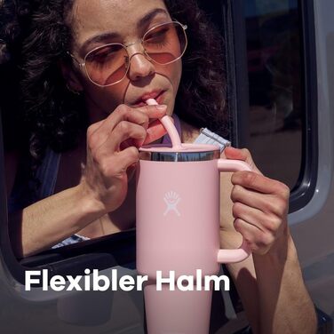 HYDRO FLASK - Travel Tumbler - Thermobecher 946 ml (32 Oz) with leak-proof Press-In Straw Lid - Stainless Steel - Double-Wall Vacuum Insulation - Splash-Proof Lid - Birch