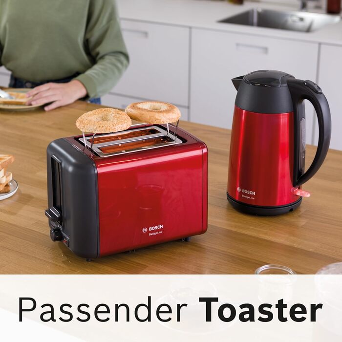 Електричний чайник Bosch DesignLine TWK3P424, 1.7 л, червоний, бездротовий, з індикатором рівня води та захистом від перегріву