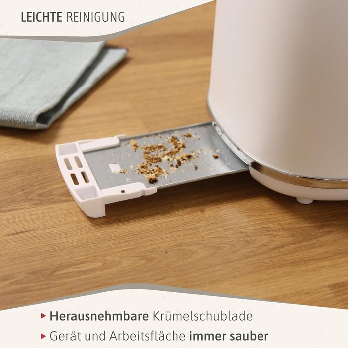 Тостер Briebe Nordic Set з широкими слотами та підставою для бургерів, 6 режимів підсмажування + Електричний чайник 1,7л, 2200W, BPA-free, Набір для сніданку, Скандинавський дизайн (Білий)