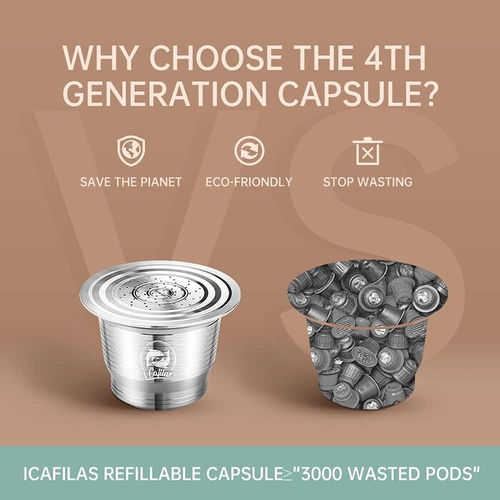 Багаторазові кавові капсули з нержавіючої сталі Cafilas для Nespresso, 2 шт., з ложкою та щіточкою для очищення