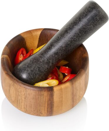 Набір для стукання спецій AdHoc MO42 з гранітним пестиком | Дерево акації та граніт | Ø 11 см